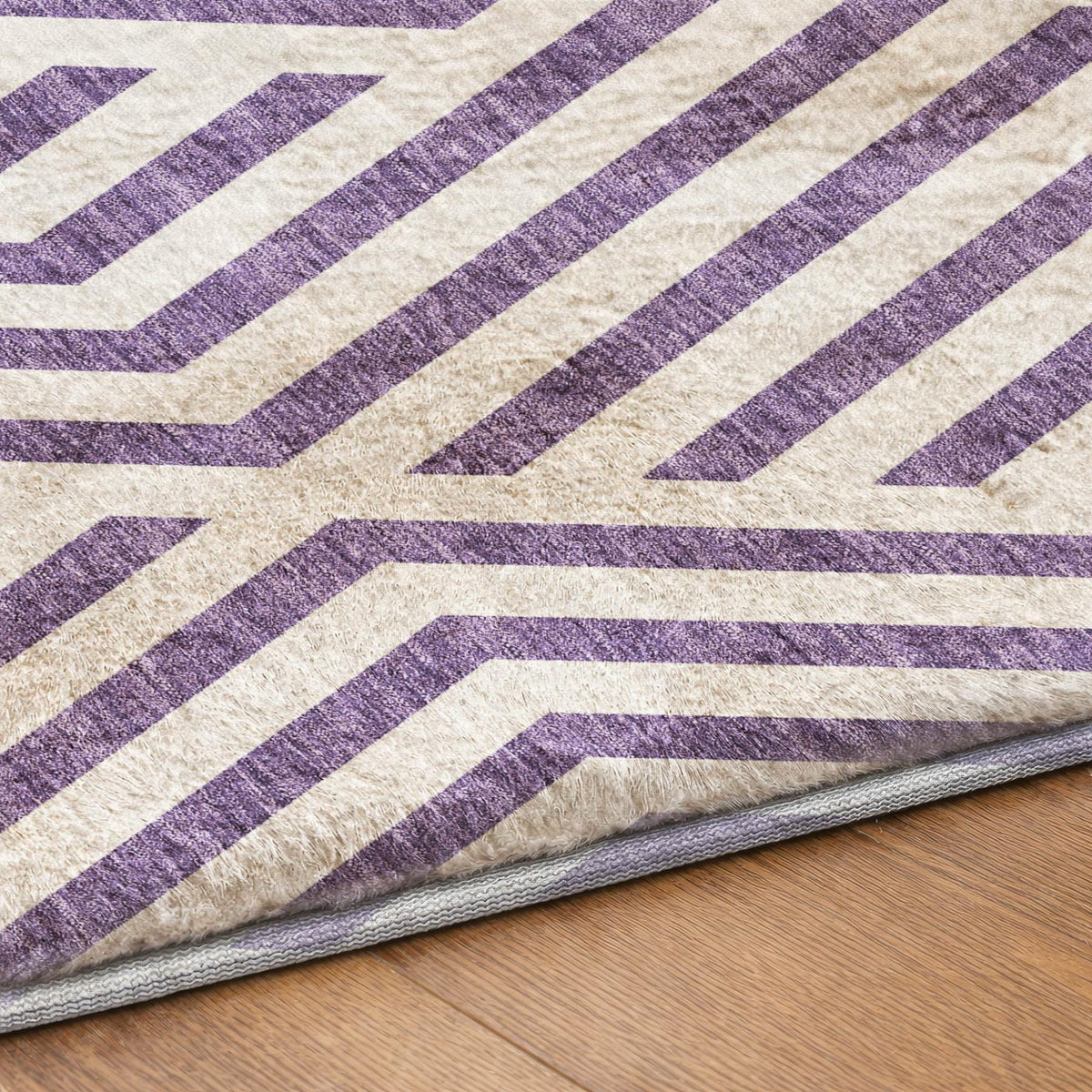 9' X 12' Purple And Ivory Geometric Shag Washable Area Rug With UV Protection - HomeRoots - Flyclothing LLC