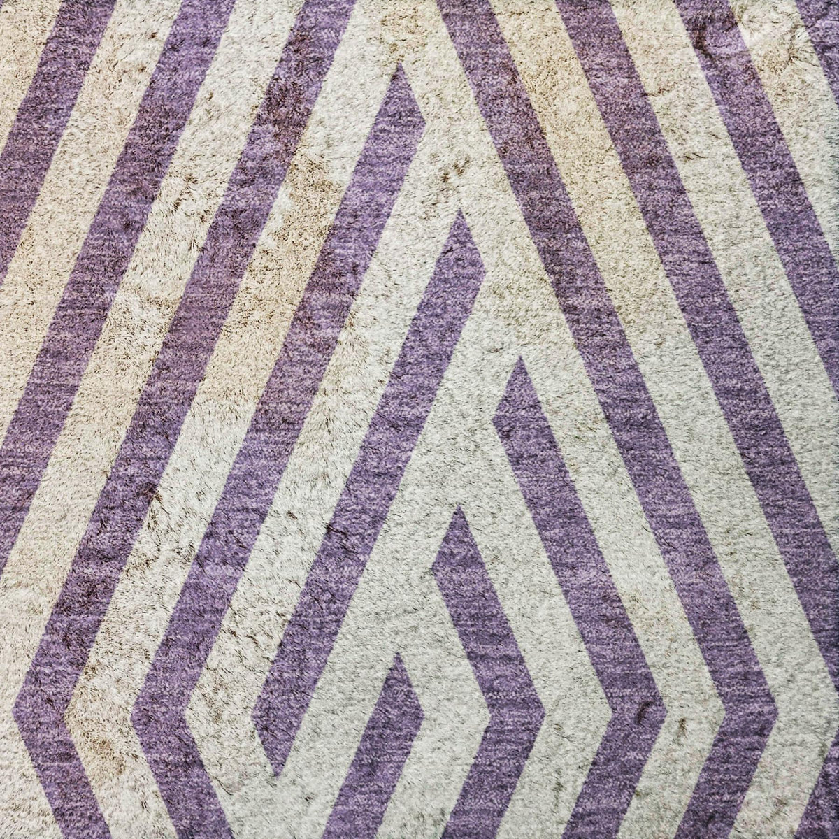 9' X 12' Purple And Ivory Geometric Shag Washable Area Rug With UV Protection - HomeRoots - Flyclothing LLC