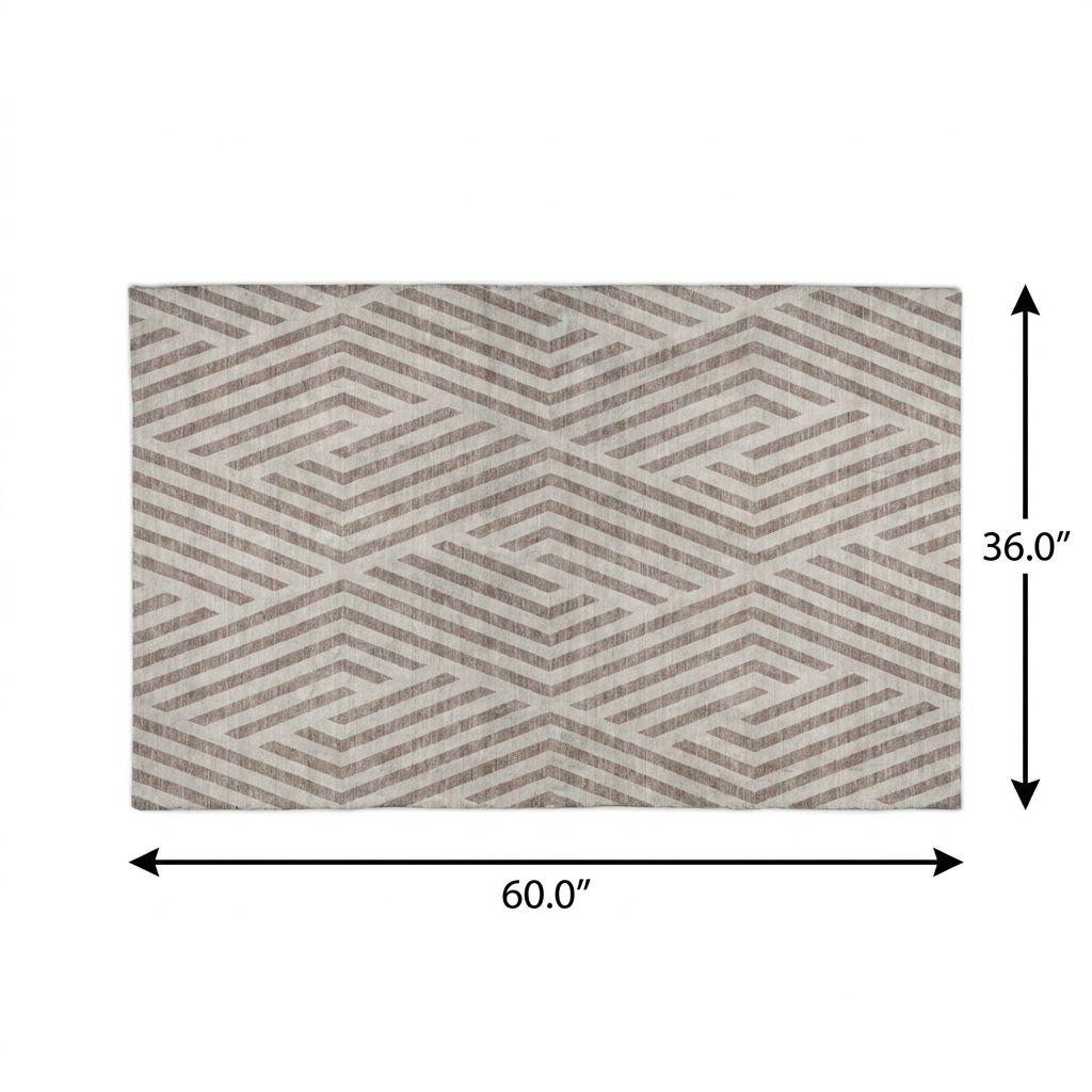 3' X 5' Taupe And Ivory Geometric Shag Washable Area Rug With UV Protection - HomeRoots - Flyclothing LLC