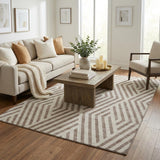 5' X 8' Taupe And Ivory Geometric Shag Washable Area Rug With UV Protection - HomeRoots - Flyclothing LLC
