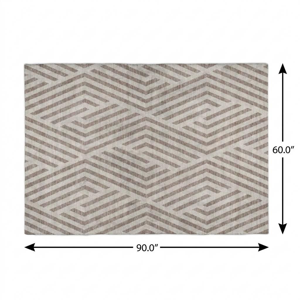 5' X 8' Taupe And Ivory Geometric Shag Washable Area Rug With UV Protection - HomeRoots - Flyclothing LLC