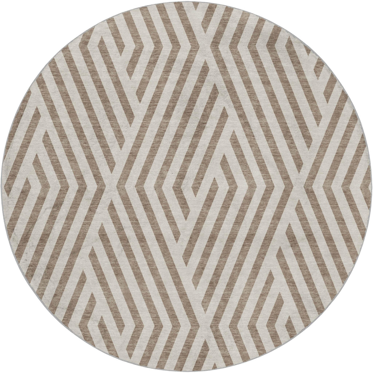 8' Taupe And Ivory Geometric Shag Washable Round Rug With UV Protection - HomeRoots - Flyclothing LLC