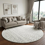8' Taupe And Ivory Geometric Shag Washable Round Rug With UV Protection - HomeRoots - Flyclothing LLC