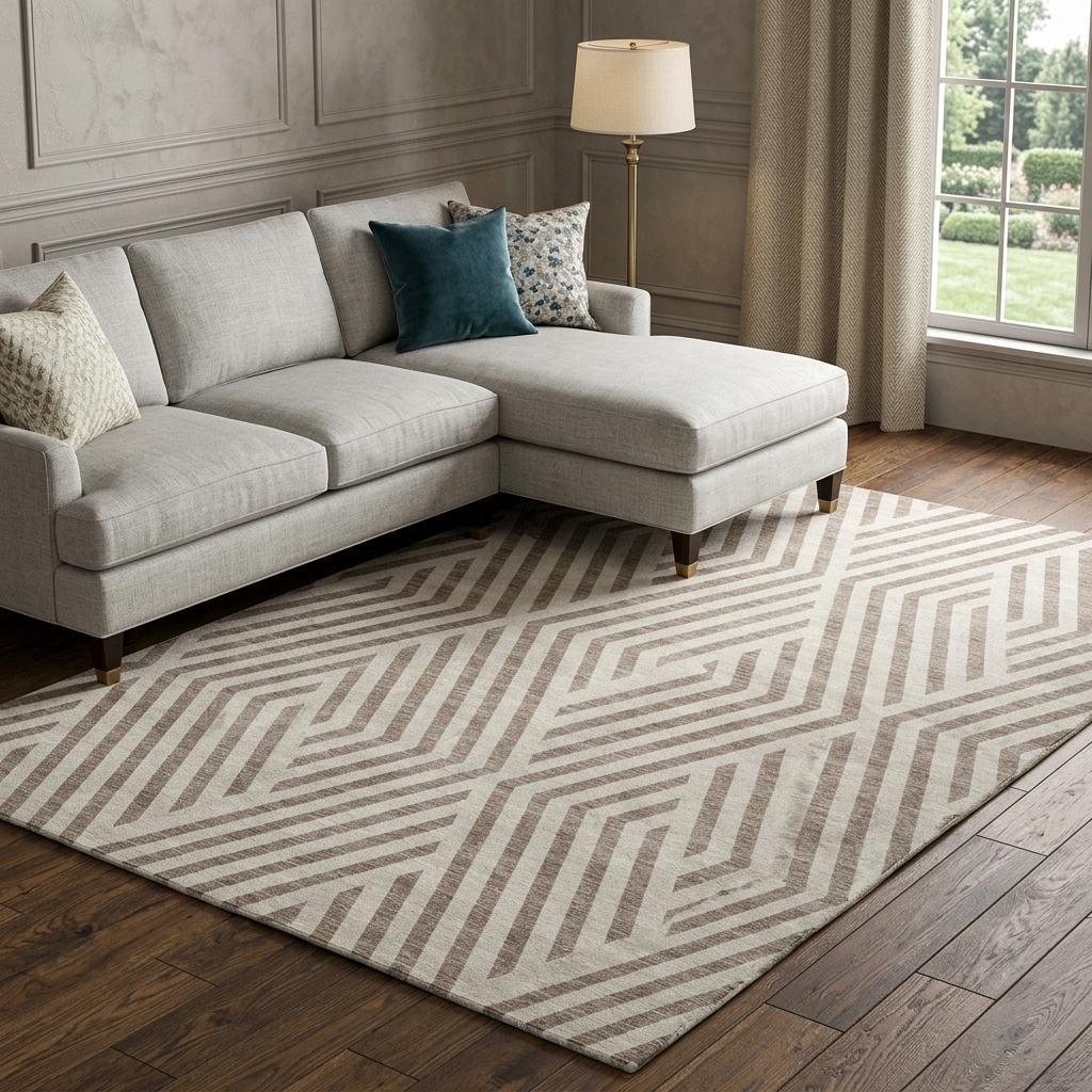 8' X 10' Taupe And Ivory Geometric Shag Washable Area Rug With UV Protection - HomeRoots - Flyclothing LLC