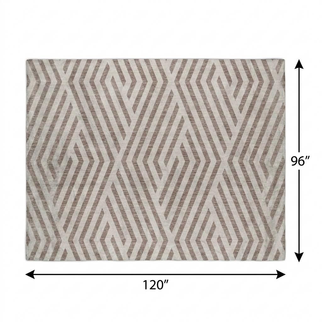 8' X 10' Taupe And Ivory Geometric Shag Washable Area Rug With UV Protection - HomeRoots - Flyclothing LLC