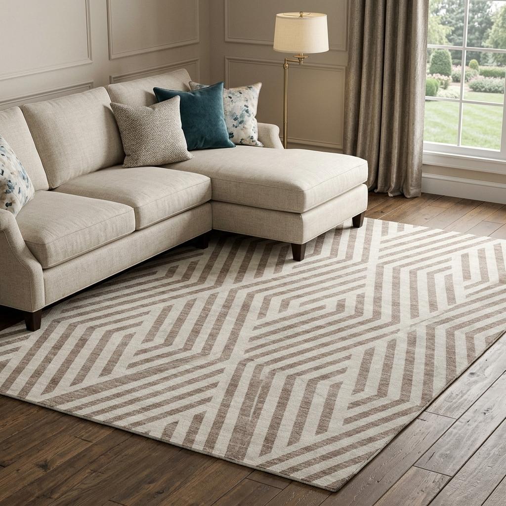 9' X 12' Taupe And Ivory Geometric Shag Washable Area Rug With UV Protection - HomeRoots - Flyclothing LLC