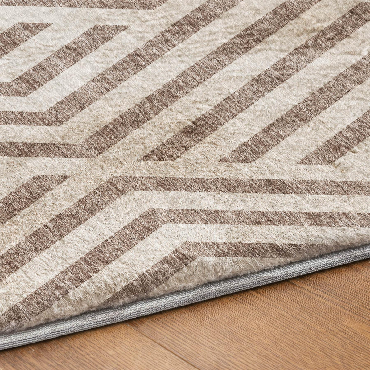 9' X 12' Taupe And Ivory Geometric Shag Washable Area Rug With UV Protection - HomeRoots - Flyclothing LLC