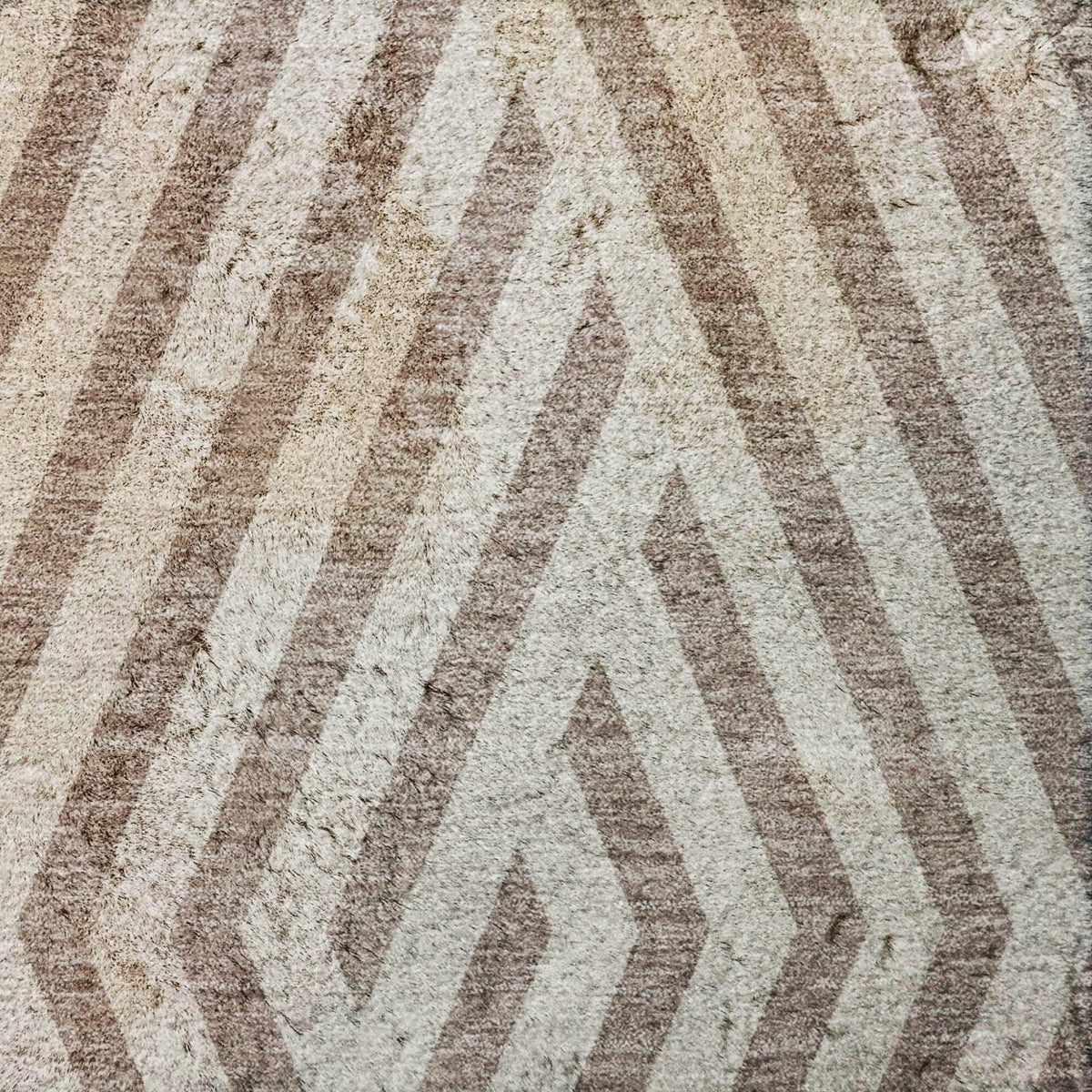 9' X 12' Taupe And Ivory Geometric Shag Washable Area Rug With UV Protection - HomeRoots - Flyclothing LLC
