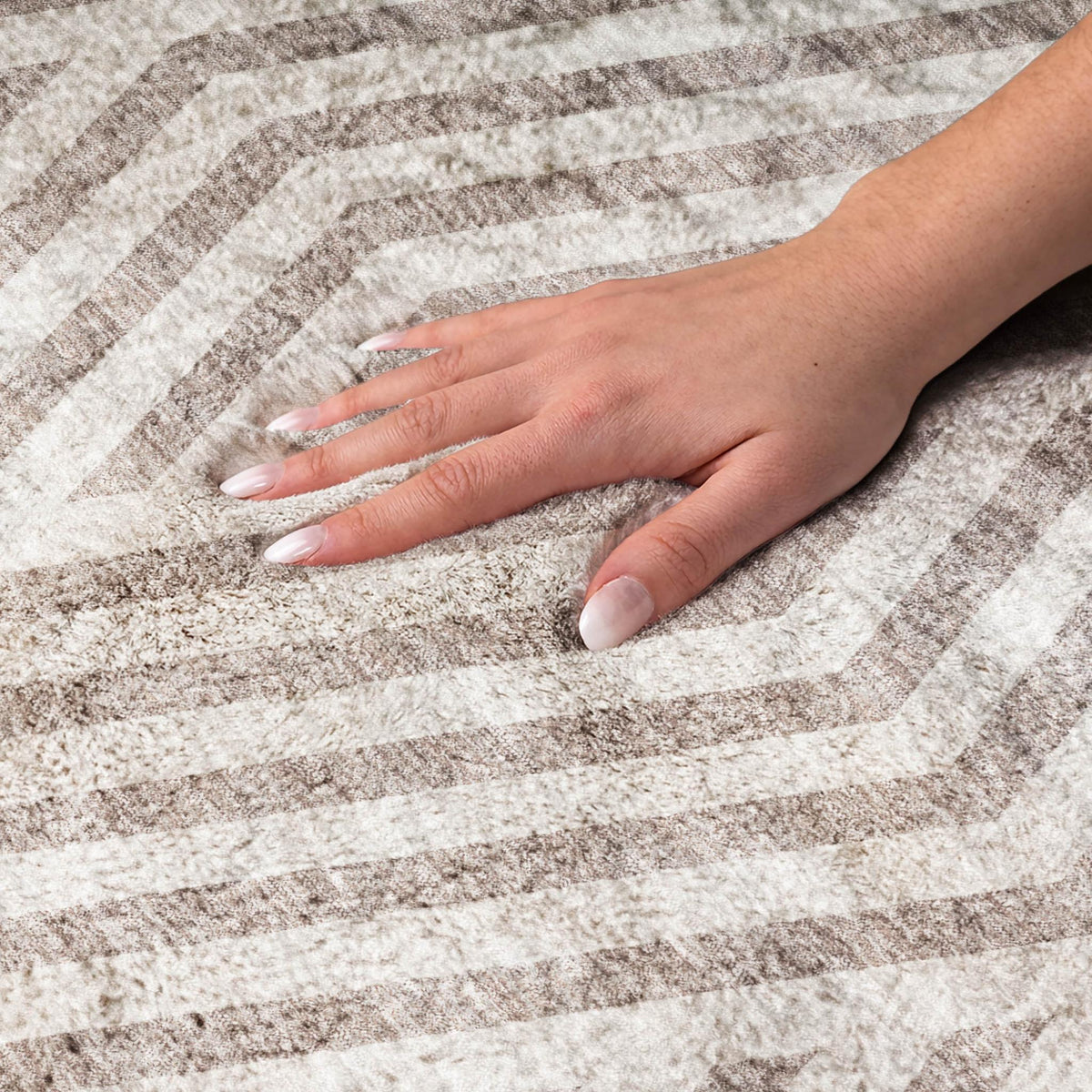 9' X 12' Taupe And Ivory Geometric Shag Washable Area Rug With UV Protection - HomeRoots - Flyclothing LLC