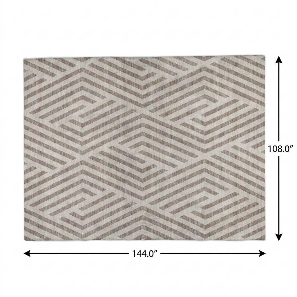 9' X 12' Taupe And Ivory Geometric Shag Washable Area Rug With UV Protection - HomeRoots - Flyclothing LLC