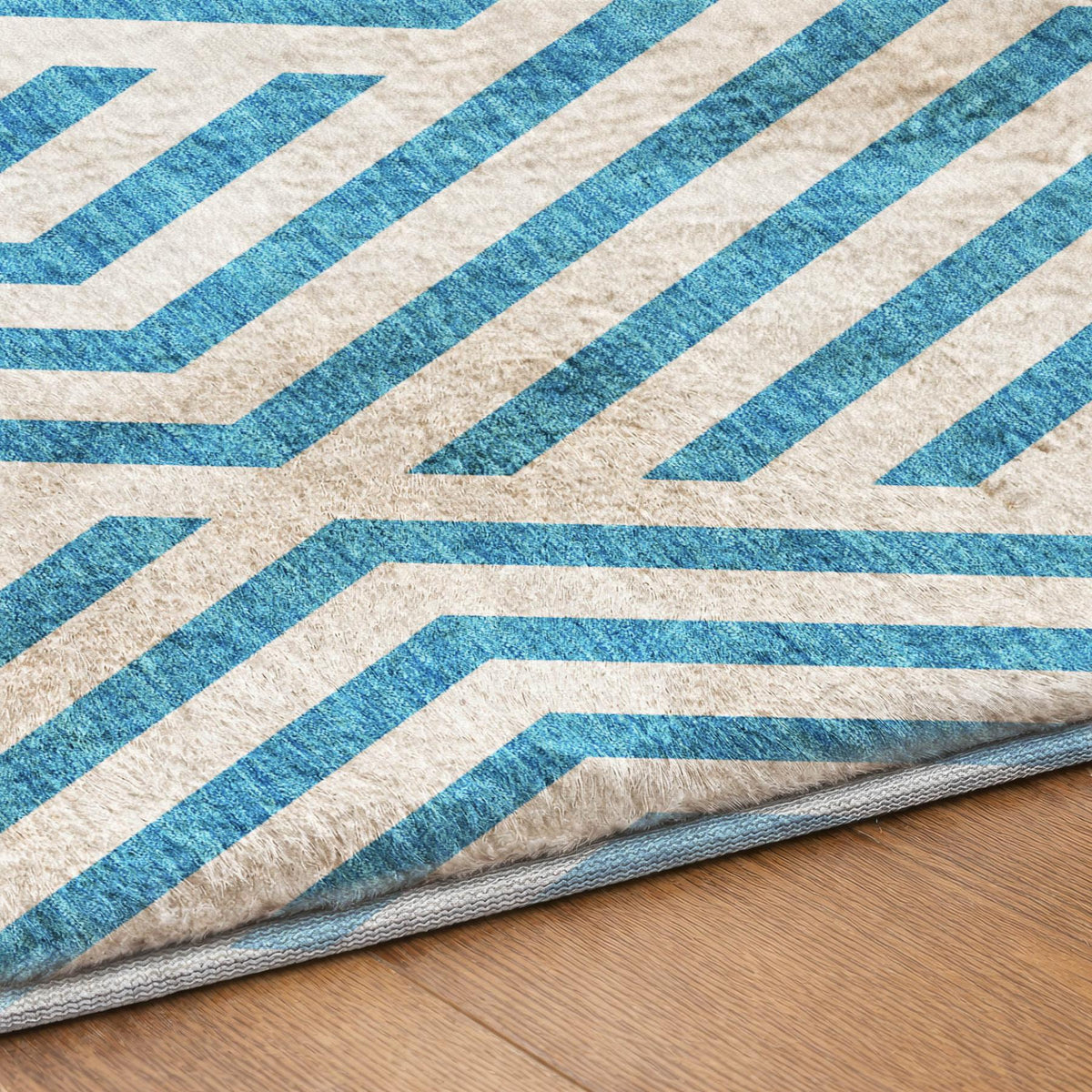 3' X 5' Teal And Ivory Geometric Shag Washable Area Rug With UV Protection - HomeRoots - Flyclothing LLC