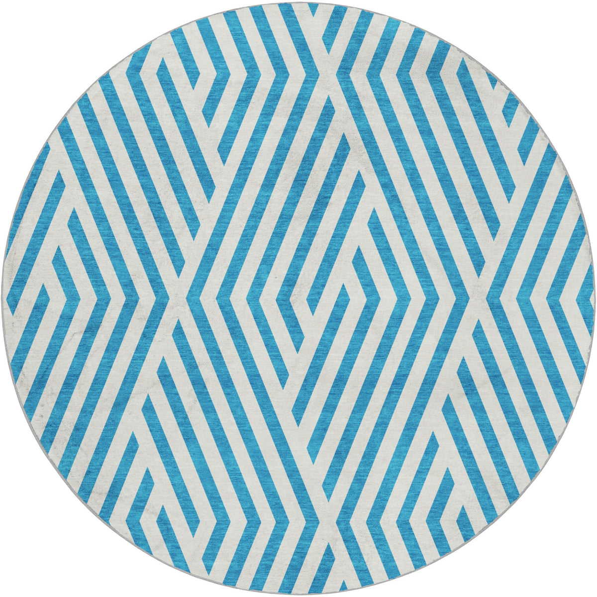 8' Teal And Ivory Geometric Shag Washable Round Rug With UV Protection - HomeRoots - Flyclothing LLC