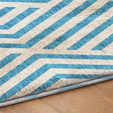 8' Teal And Ivory Geometric Shag Washable Round Rug With UV Protection - HomeRoots - Flyclothing LLC