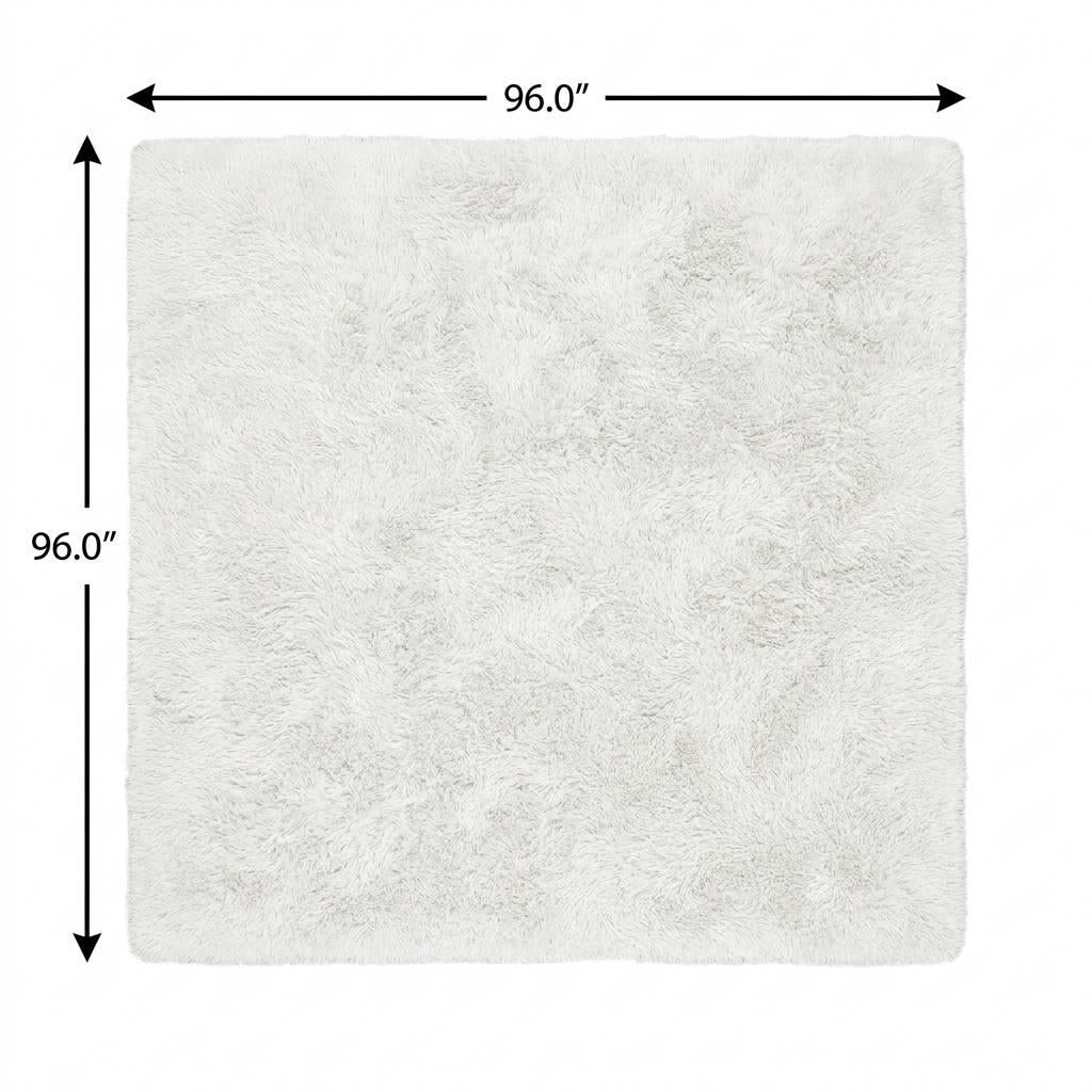 8' Teal And Ivory Geometric Shag Washable Round Rug With UV Protection - HomeRoots - Flyclothing LLC