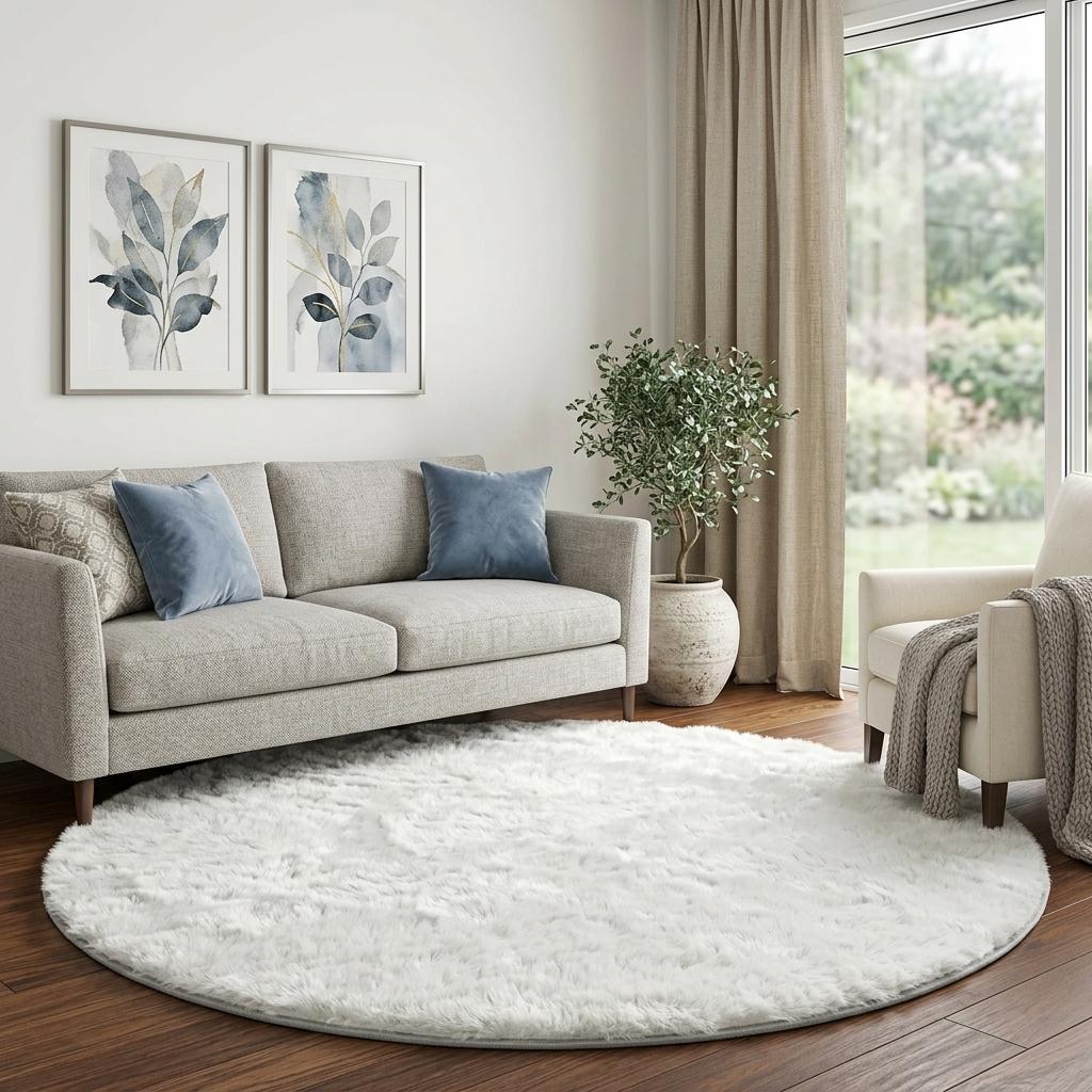 8' Teal And Ivory Geometric Shag Washable Round Rug With UV Protection - HomeRoots - Flyclothing LLC