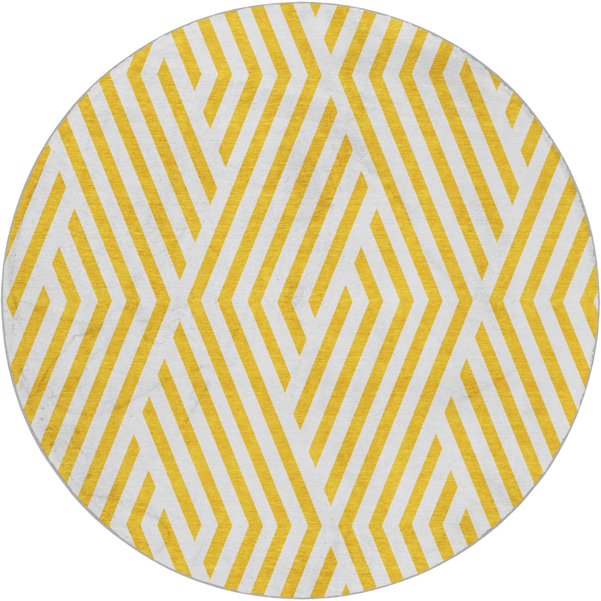 8' Yellow And Ivory Geometric Shag Washable Round Rug With UV Protection - HomeRoots - Flyclothing LLC