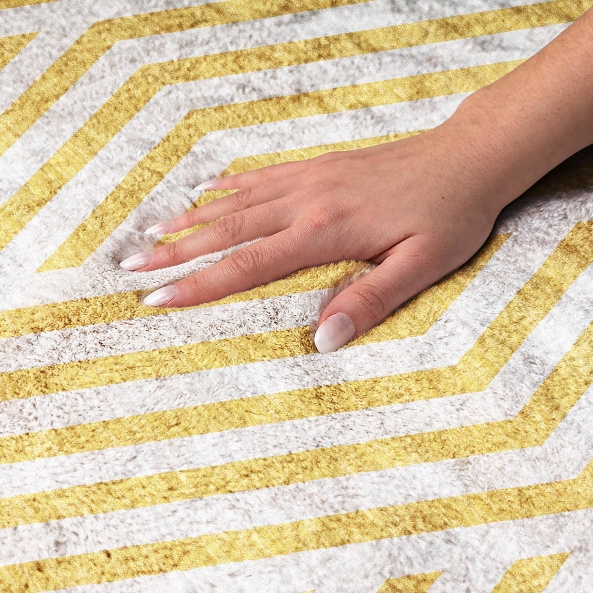 8' X 10' Yellow And Ivory Geometric Shag Washable Area Rug With UV Protection - HomeRoots - Flyclothing LLC