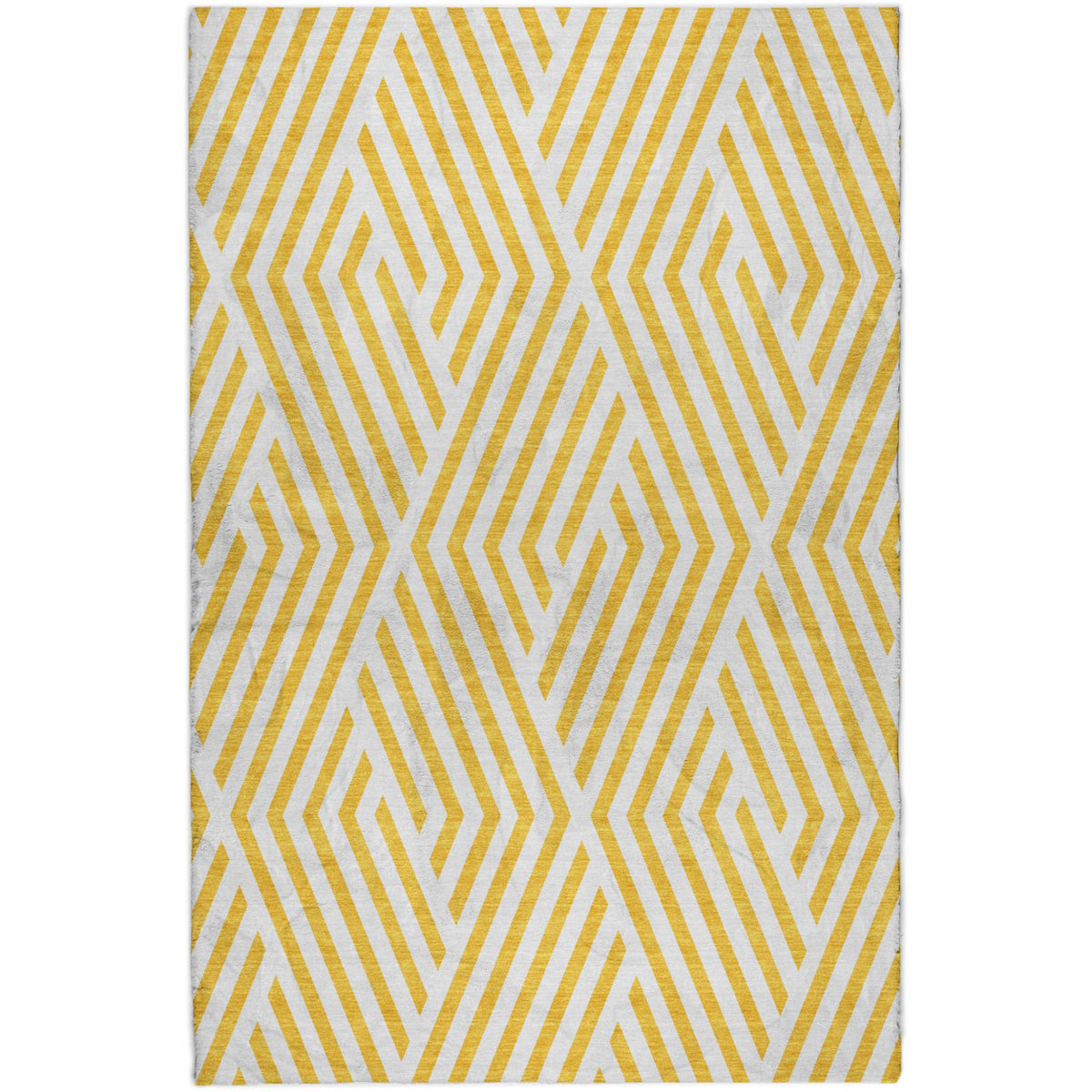 9' X 12' Yellow And Ivory Geometric Shag Washable Area Rug With UV Protection - HomeRoots - Flyclothing LLC