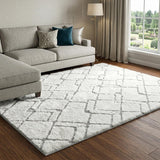 10' X 14' Yellow And Ivory Geometric Shag Washable Area Rug With UV Protection - HomeRoots - Flyclothing LLC
