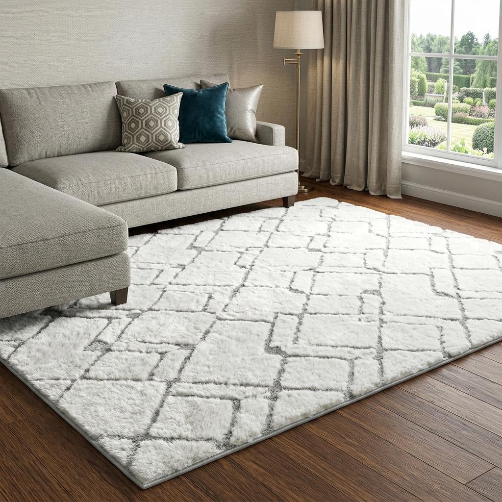 10' X 14' Yellow And Ivory Geometric Shag Washable Area Rug With UV Protection - HomeRoots - Flyclothing LLC
