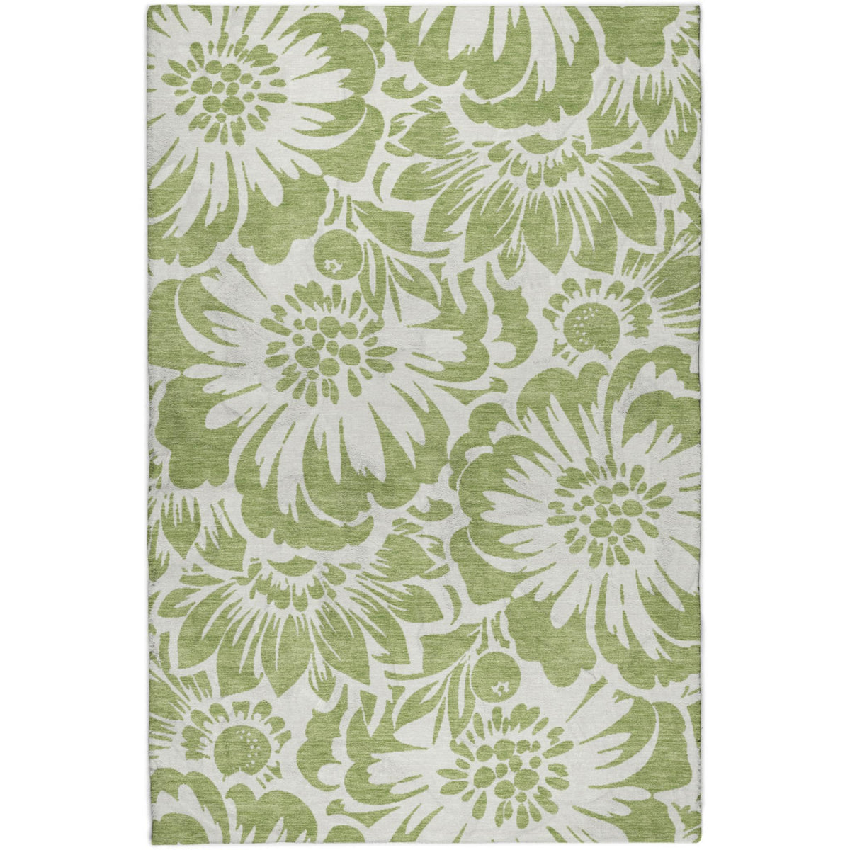 3' X 5' Green And Ivory Floral Shag Washable Area Rug With UV Protection - HomeRoots - Flyclothing LLC
