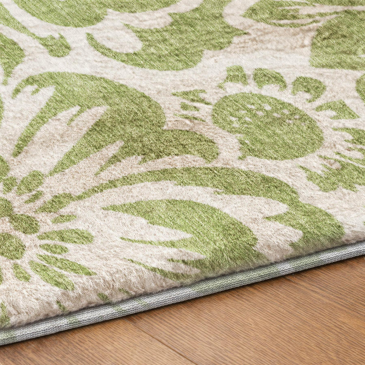 3' X 5' Green And Ivory Floral Shag Washable Area Rug With UV Protection - HomeRoots - Flyclothing LLC