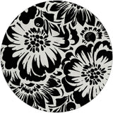 8' Black And Ivory Floral Shag Washable Round Rug With UV Protection - HomeRoots - Flyclothing LLC