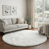 8' Black And Ivory Floral Shag Washable Round Rug With UV Protection - HomeRoots - Flyclothing LLC