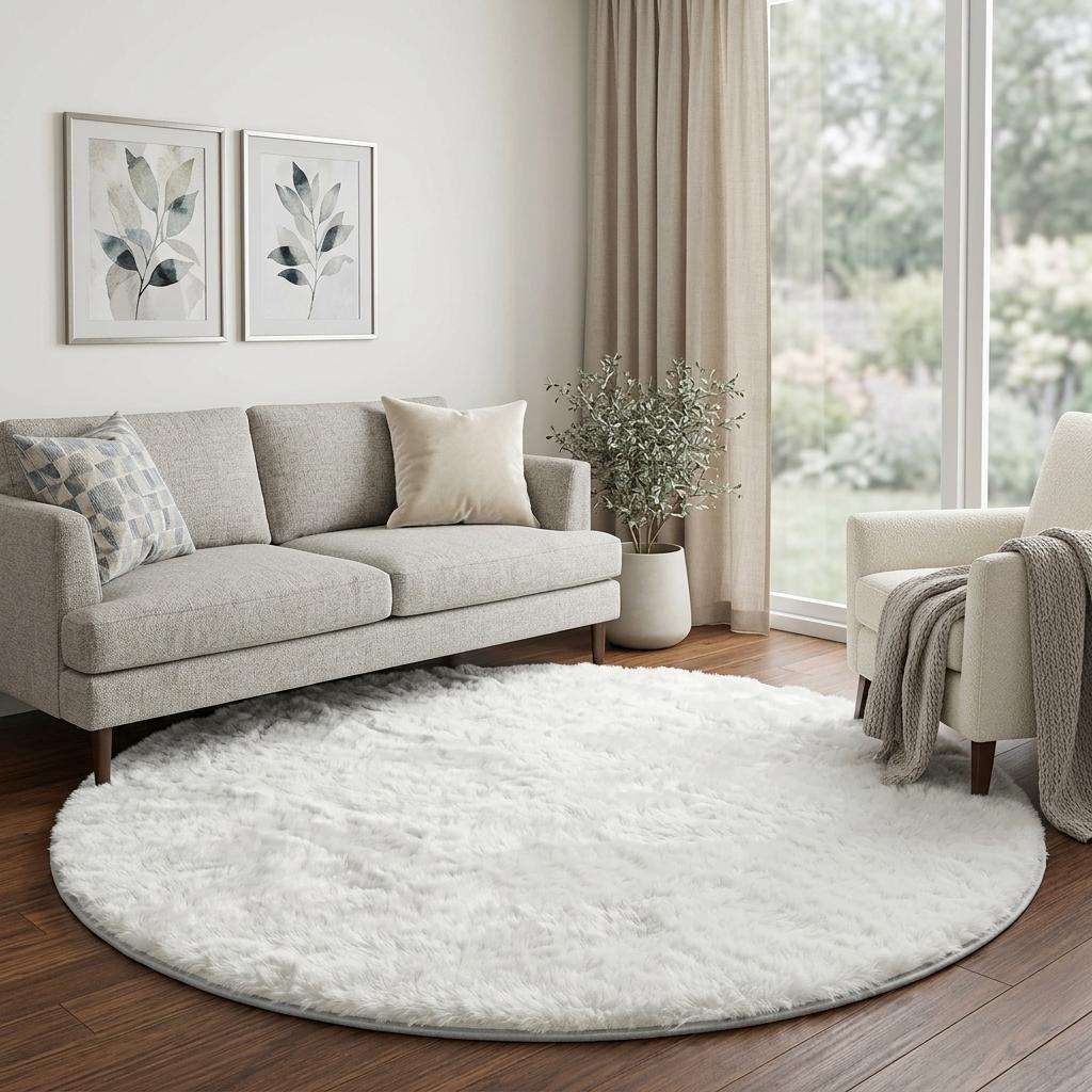 8' Black And Ivory Floral Shag Washable Round Rug With UV Protection - HomeRoots - Flyclothing LLC