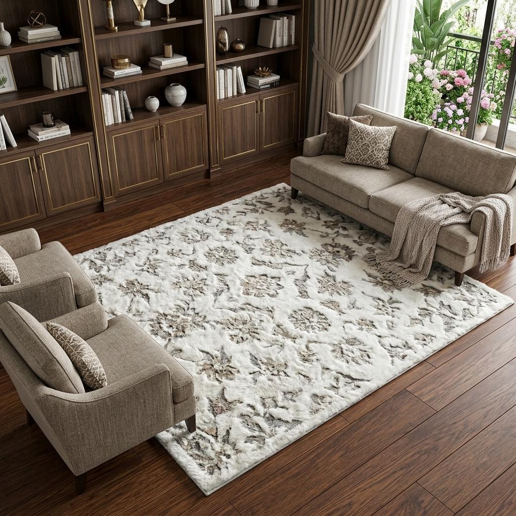 8' X 10' Black And Ivory Floral Shag Washable Area Rug With UV Protection - HomeRoots - Flyclothing LLC