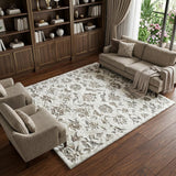 8' X 10' Black And Ivory Floral Shag Washable Area Rug With UV Protection - HomeRoots - Flyclothing LLC