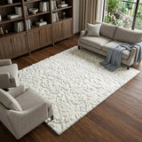 9' X 12' Black And Ivory Floral Shag Washable Area Rug With UV Protection - HomeRoots - Flyclothing LLC