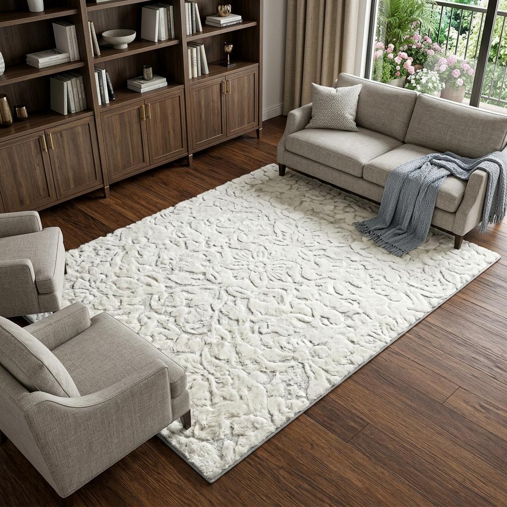 9' X 12' Black And Ivory Floral Shag Washable Area Rug With UV Protection - HomeRoots - Flyclothing LLC
