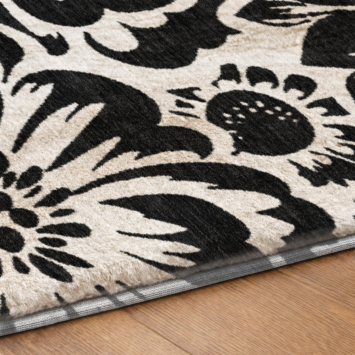 10' X 14' Black And Ivory Floral Shag Washable Area Rug With UV Protection - HomeRoots - Flyclothing LLC