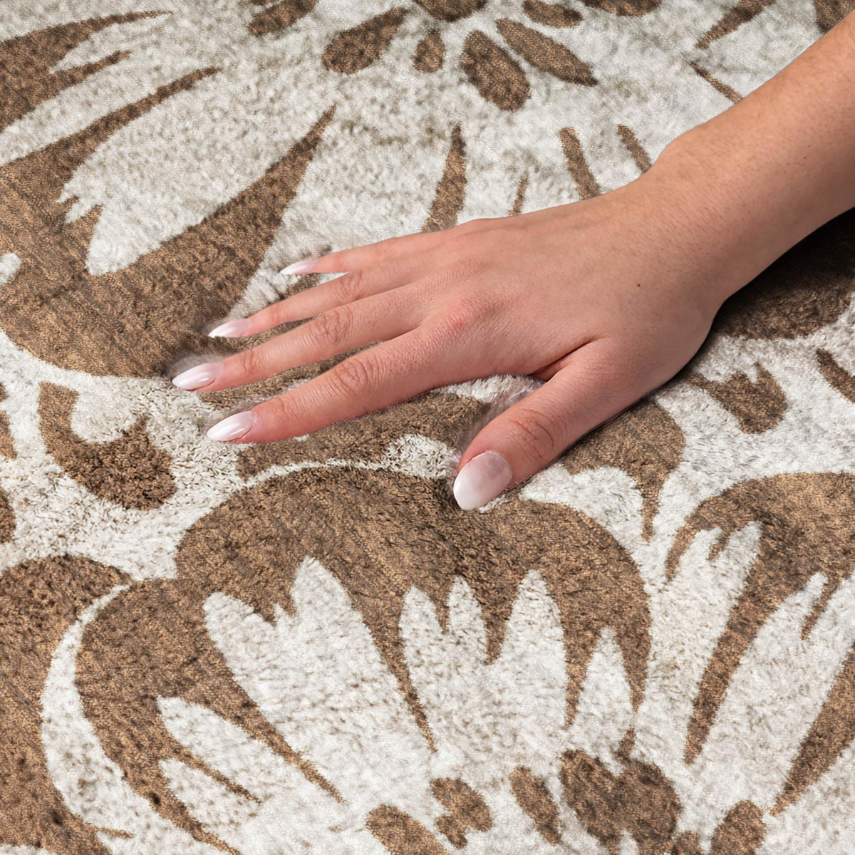 8' X 10' Brown And Beige Floral Shag Washable Area Rug With UV Protection - HomeRoots - Flyclothing LLC
