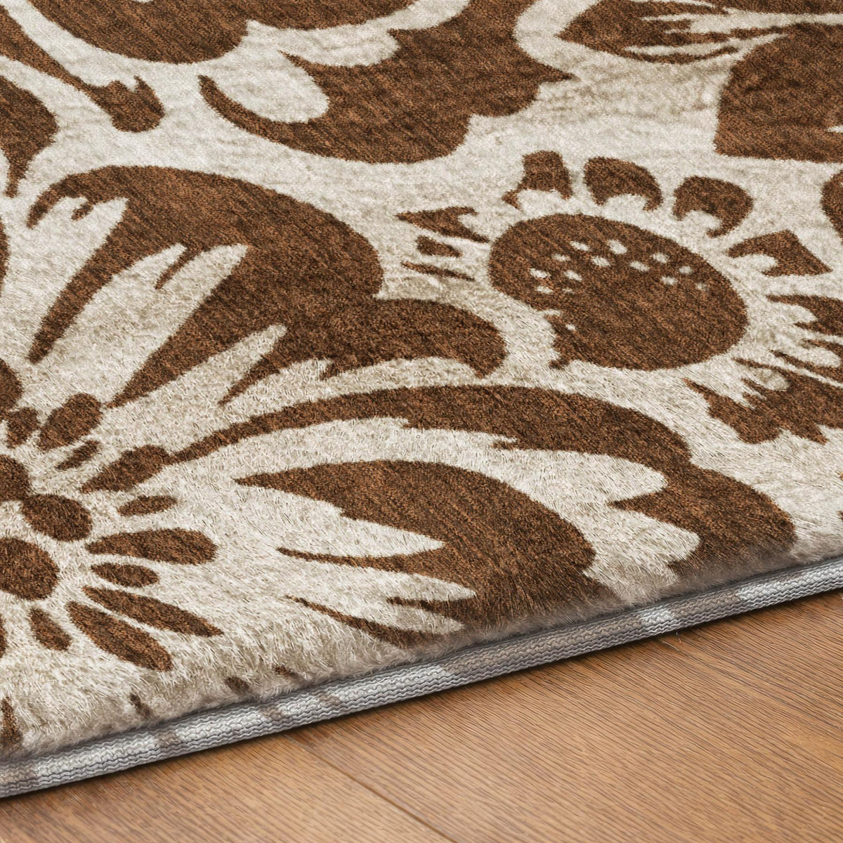 10' X 14' Brown And Beige Floral Shag Washable Area Rug With UV Protection - HomeRoots - Flyclothing LLC