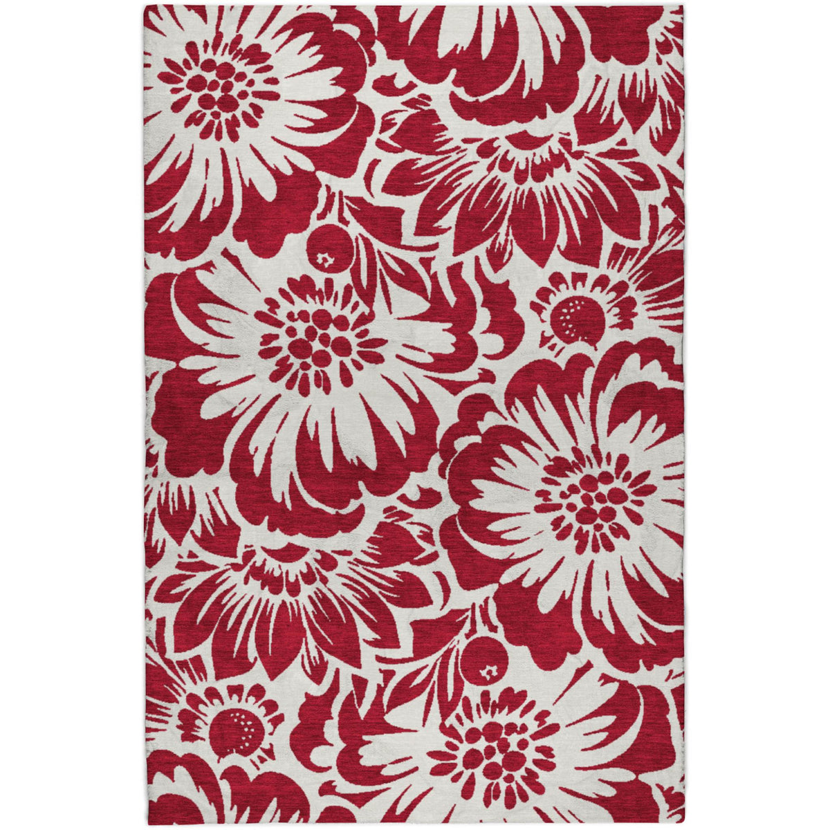 5' X 8' Burgundy And Ivory Floral Shag Washable Area Rug With UV Protection - HomeRoots - Flyclothing LLC
