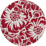8' Burgundy And Ivory Floral Shag Washable Round Rug With UV Protection - HomeRoots - Flyclothing LLC