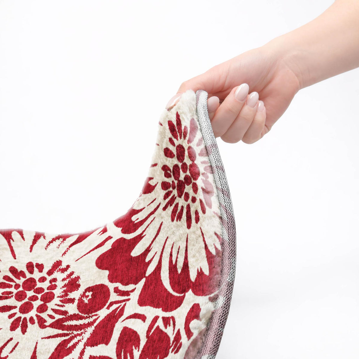 8' Burgundy And Ivory Floral Shag Washable Round Rug With UV Protection - HomeRoots - Flyclothing LLC