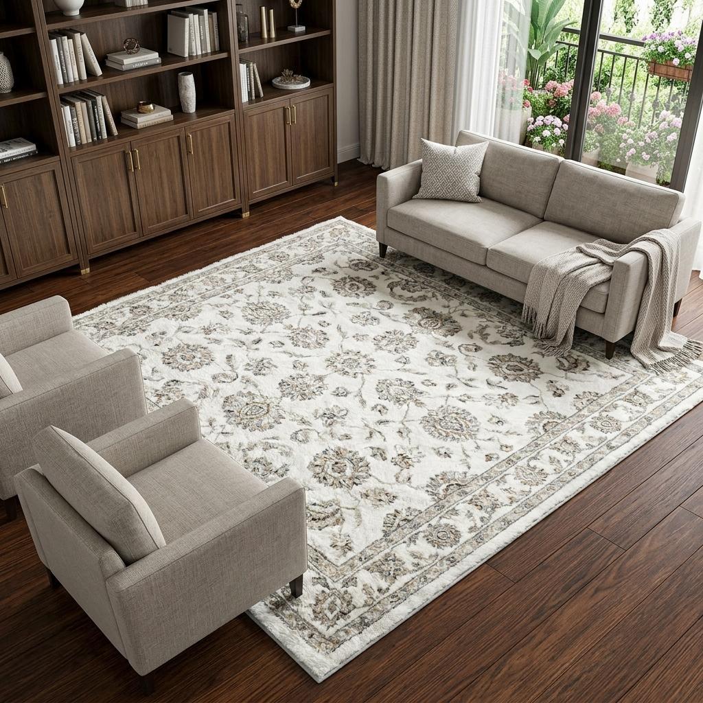 9' X 12' Burgundy And Ivory Floral Shag Washable Area Rug With UV Protection - HomeRoots - Flyclothing LLC