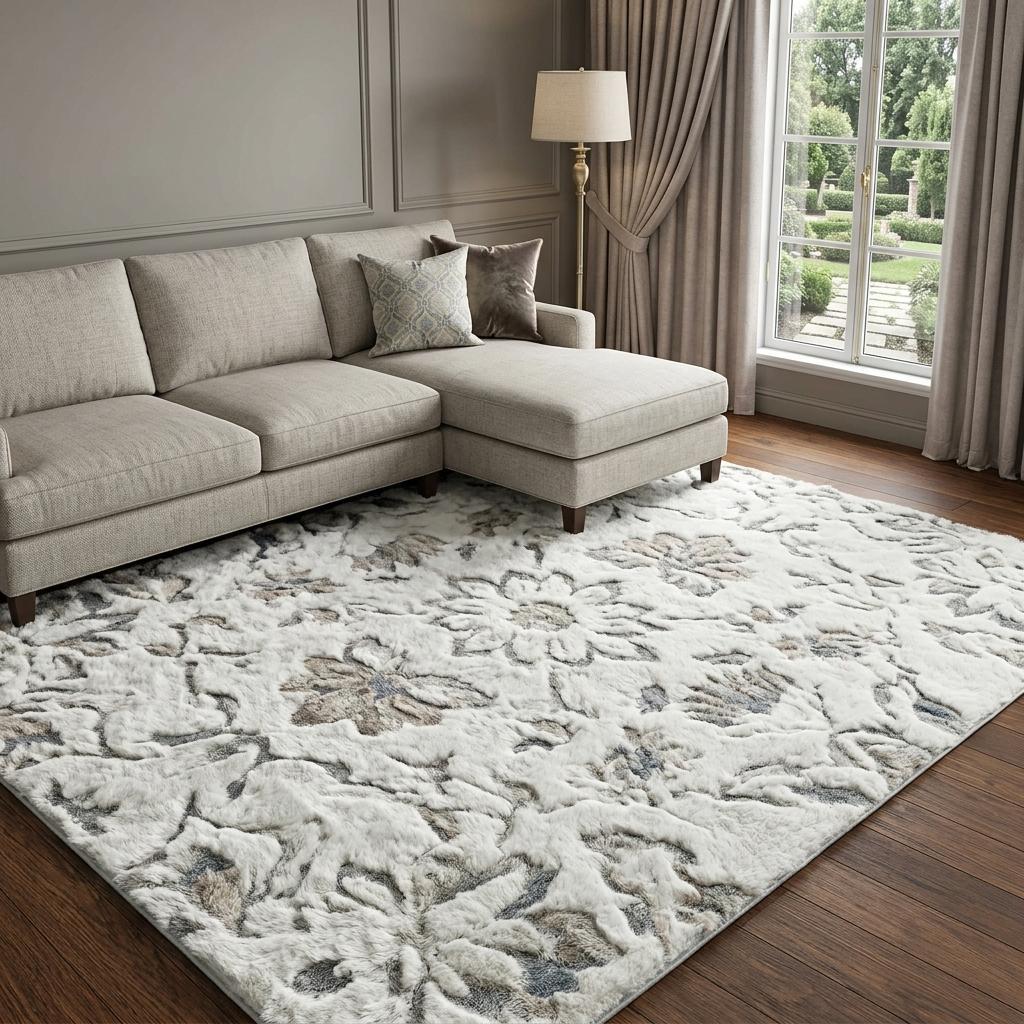 10' X 14' Burgundy And Ivory Floral Shag Washable Area Rug With UV Protection - HomeRoots - Flyclothing LLC