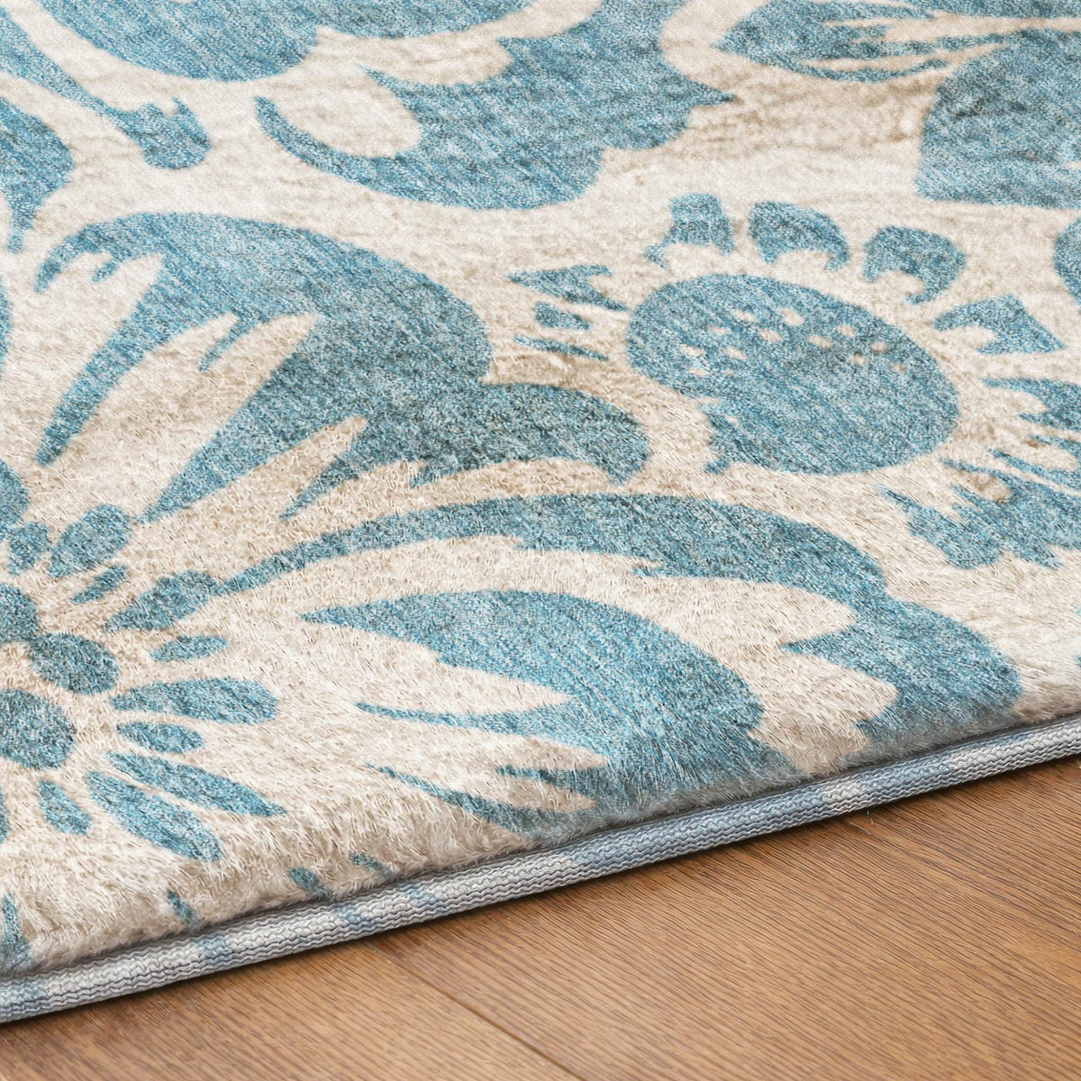 3' X 5' Denim Blue And Ivory Floral Shag Washable Area Rug With UV Protection - HomeRoots - Flyclothing LLC