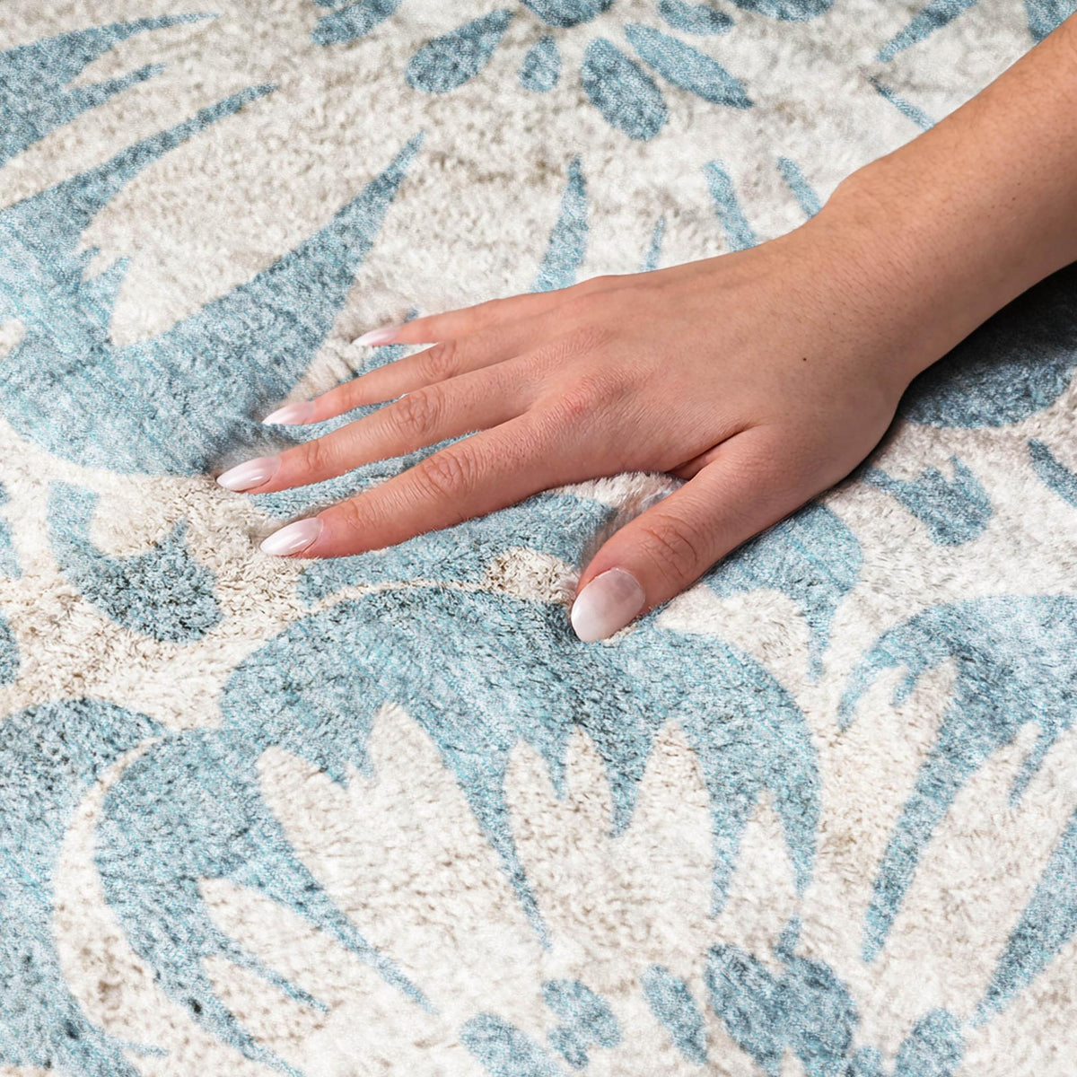 3' X 5' Denim Blue And Ivory Floral Shag Washable Area Rug With UV Protection - HomeRoots - Flyclothing LLC