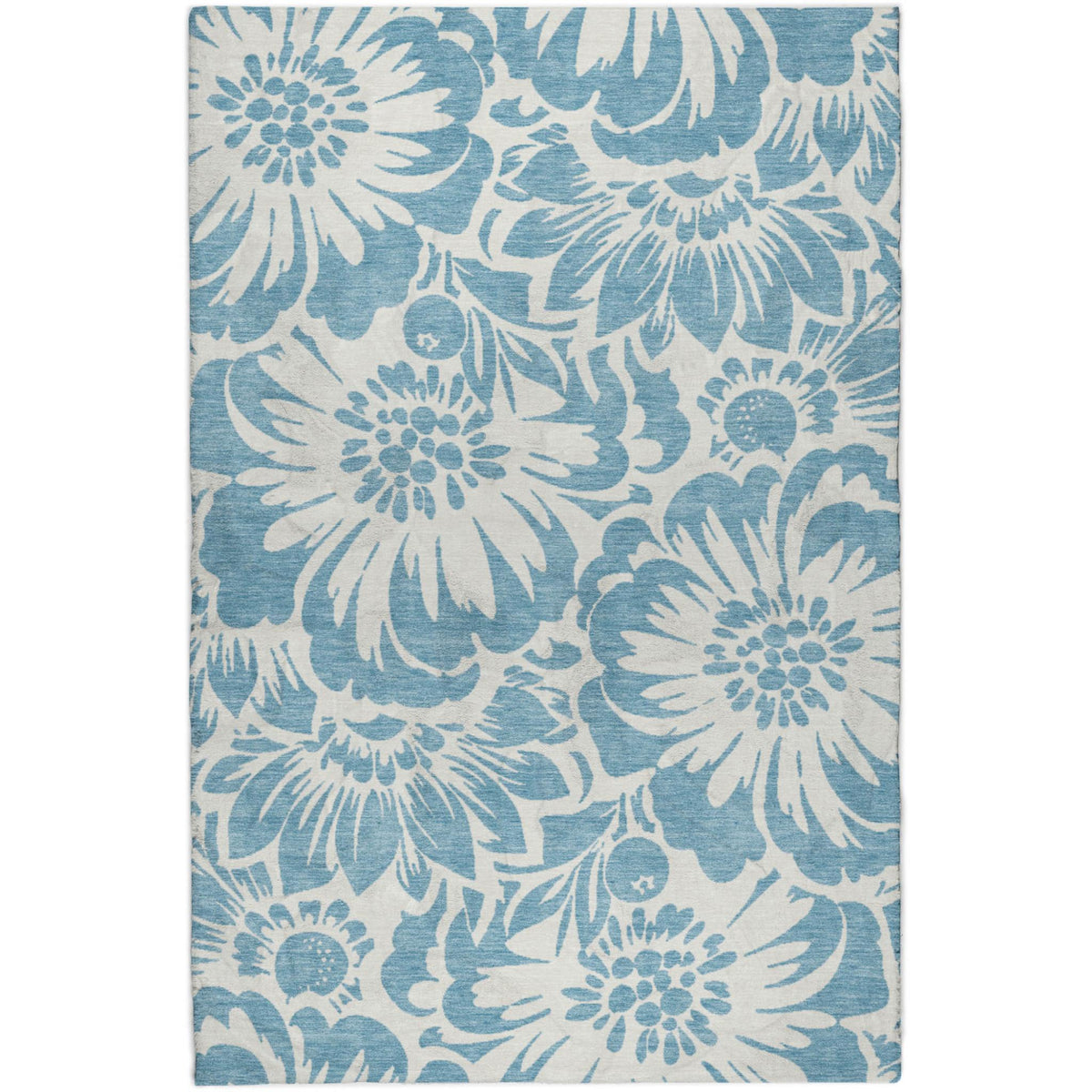 5' X 8' Denim Blue And Ivory Floral Shag Washable Area Rug With UV Protection - HomeRoots - Flyclothing LLC
