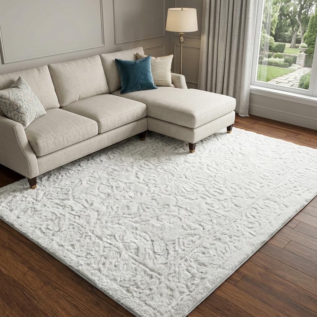10' X 14' Denim Blue And Ivory Floral Shag Washable Area Rug With UV Protection - HomeRoots - Flyclothing LLC