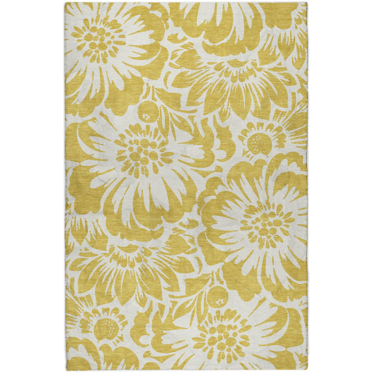 3' X 5' Gold And Ivory Floral Shag Washable Area Rug With UV Protection - HomeRoots - Flyclothing LLC