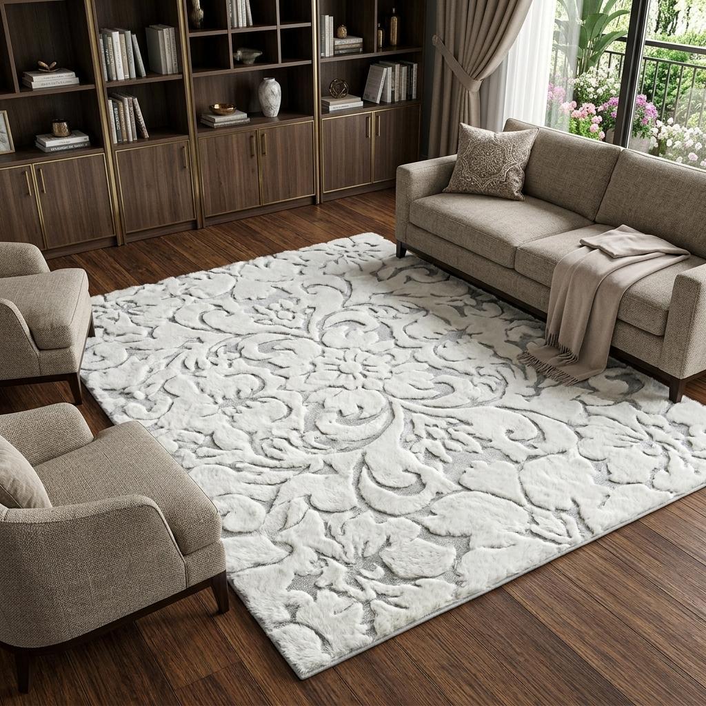 8' X 10' Gold And Ivory Floral Shag Washable Area Rug With UV Protection - HomeRoots - Flyclothing LLC