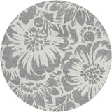 8' Gray And Ivory Floral Shag Washable Round Rug With UV Protection - HomeRoots - Flyclothing LLC