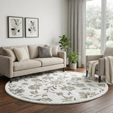 8' Gray And Ivory Floral Shag Washable Round Rug With UV Protection - HomeRoots - Flyclothing LLC