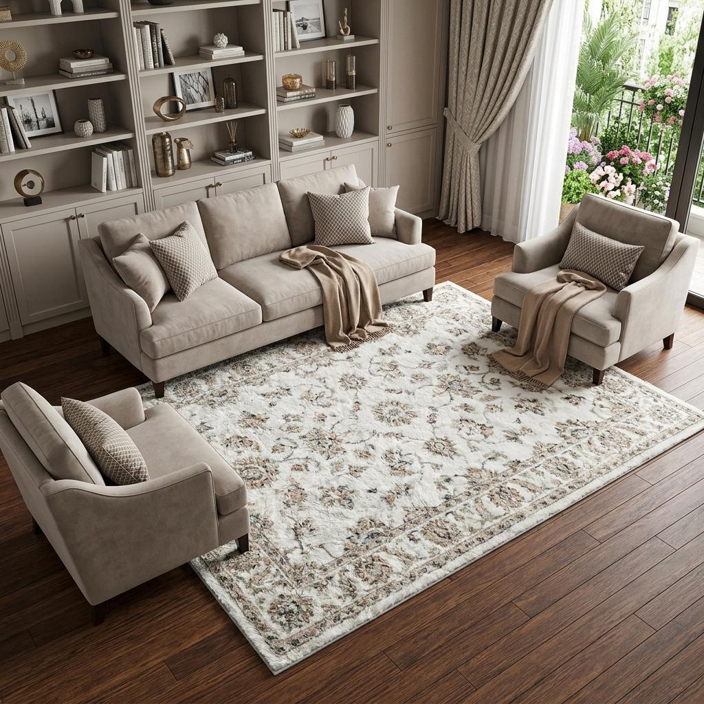 8' X 10' Gray And Ivory Floral Shag Washable Area Rug With UV Protection - HomeRoots - Flyclothing LLC